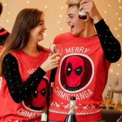 Marvel Christmas Jumper Marvel Universe Official Marvel Deadpool Merry Chimichanga Christmas Jumper / Ugly Sweater - 2XL (UK/EU) — XL (US)
