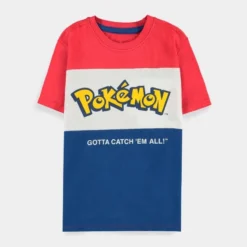 Official Pokemon Colour-Block Logo Kids Short Sleeved T-Shirts Apparel