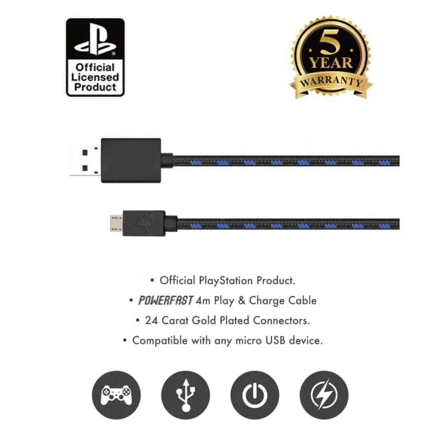 Gaming Accessories Official Sony PlayStation 4 PS4 4m Charge And Play Charging Cable 4 Gaming Accessories Official Sony PlayStation 4 PS4 4m Charge And Play Charging Cable