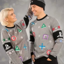 PlayStation Christmas Jumper PlayStation Symbols Grey Sweater